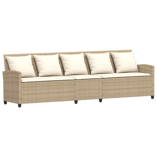 vidaXL Canapé de jardin avec coussins 5 places beige résine tressée