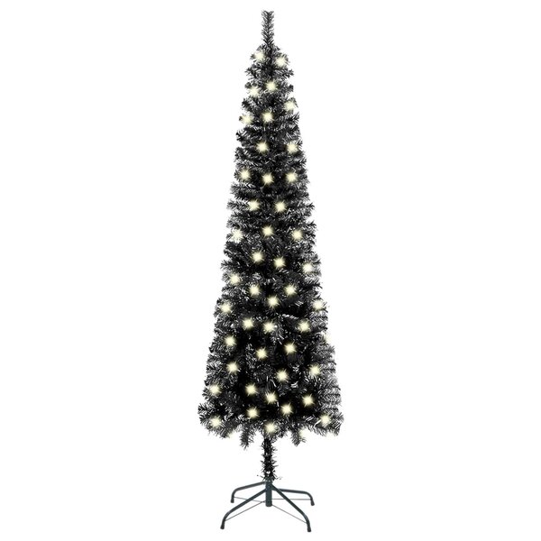 vidaXL Arbre de Noël mince pré-éclairé noir 150 cm