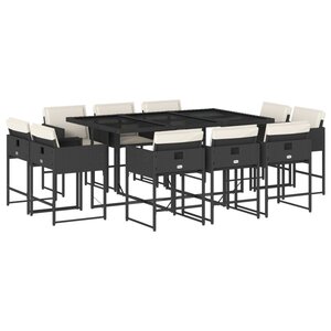 vidaXL Ensemble à manger de jardin 11 Pièces coussins noir résine tressée