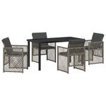 Ensemble Salle à Manger Jardin 5 Pièces avec Coussins Gris en Poly Rotin