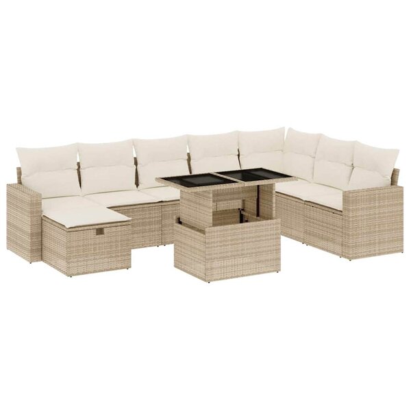 vidaXL Salon de jardin avec coussins 9 Pièces beige résine tressée