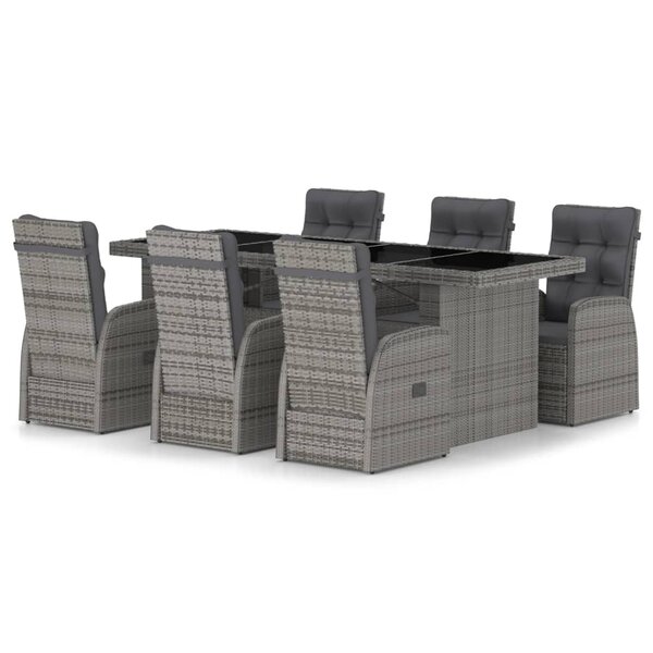vidaXL Salon de jardin 7 Pièces avec coussins Résine tressée Gris