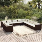 vidaXL Salon de jardin 11 Pièces avec coussins marron résine tressée