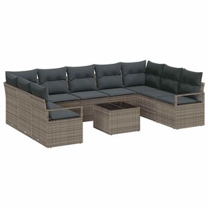 vidaXL Ensemble de canapé de jardin 10 Pièces Gris Poly rotin