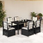 vidaXL Ensemble à manger de jardin coussins 7Pièces Noir Résine tressée