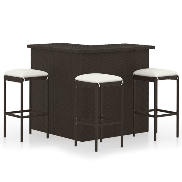 vidaXL Ensemble de bar de jardin 4 Pièces coussins Résine tressée Marron