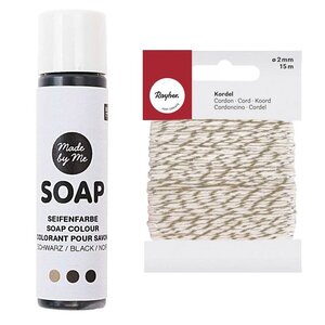 Colorant pour savon 10 ml noir + Ficelle dorée & blanche 15 m