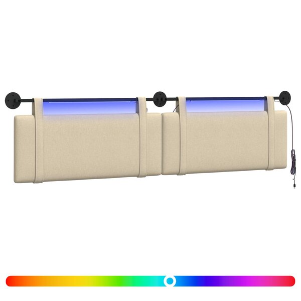 vidaXL Tête de lit suspendue Avec lumière LED Crème Tissu