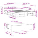 vidaXL Cadre de lit avec tiroirs sans matelas gris béton 120x190 cm