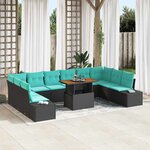 vidaXL Ensemble de canapé de jardin 11 Pièces Noir Poly rotin