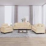 vidaXL Ensemble de canapés 3 Pièces avec coussins Crème Tissu microfibre