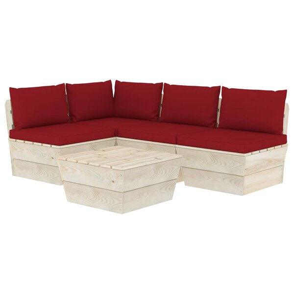 vidaXL Salon de jardin palette 5 Pièces avec coussins bois d'épicéa