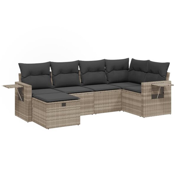vidaXL Salon de jardin 6 Pièces avec coussins gris clair résine tressée