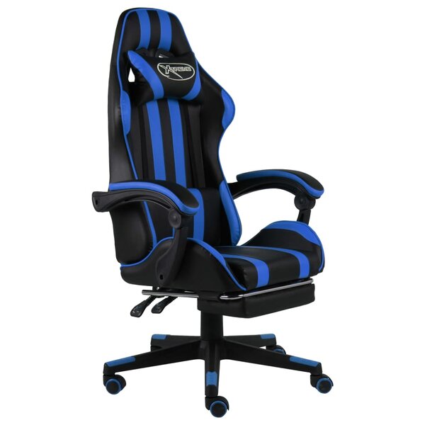 vidaXL Fauteuil de jeux vidéo avec repose-pied Noir et bleu Similicuir