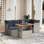 vidaXL Salon de jardin 7 Pièces avec coussins gris résine tressée