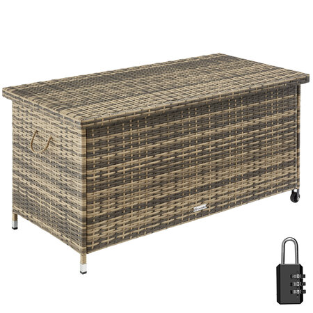 Tectake coffre de jardin kiruna en rotin synthétique 120x55x61 5cm 270 l - marron naturel