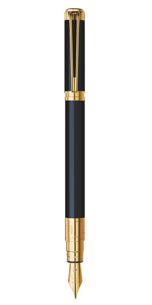 WATERMAN Perspective stylo plume, noir brillant avec clip doré à l’or 23 k, plume moyenne, cartouche d'encre bleue, coffret cadeau