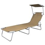 vidaXL Chaise longue pliable avec auvent Acier Taupe