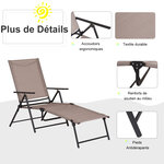 Bain de soleil pliable transat inclinable 5 positions chaise longue grand confort avec accoudoirs dim. 152L x 65l x 100H cm métal époxy textilène sable