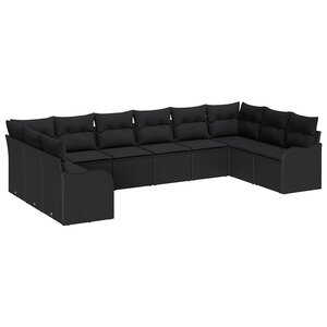 vidaXL Ensemble de canapé de jardin 10 Pièces Noir Poly rotin