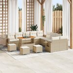 Ensemble de canapé de jardin 14 pièces avec coussins en poly rotin beige Acacia