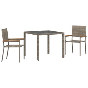 Ensemble de Salle à Manger de Jardin vidaXL 3 Pièces Gris Poly Rattan