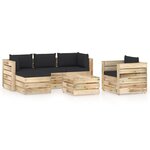 vidaXL Salon de jardin 6 Pièces avec coussins Bois imprégné de vert