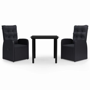 vidaXL Ensemble à manger de jardin avec coussins 3 Pièces noir