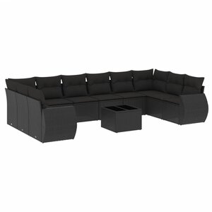 vidaXL Salon de jardin 11 Pièces avec coussins noir résine tressée