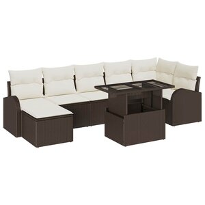 vidaXL Ensemble de canapé de jardin avec coussin 8 Pièces Marron et crème