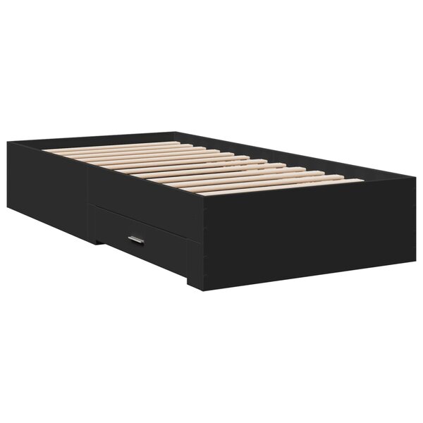 vidaXL Cadre de lit avec tiroirs noir 90x190 cm bois d'ingénierie