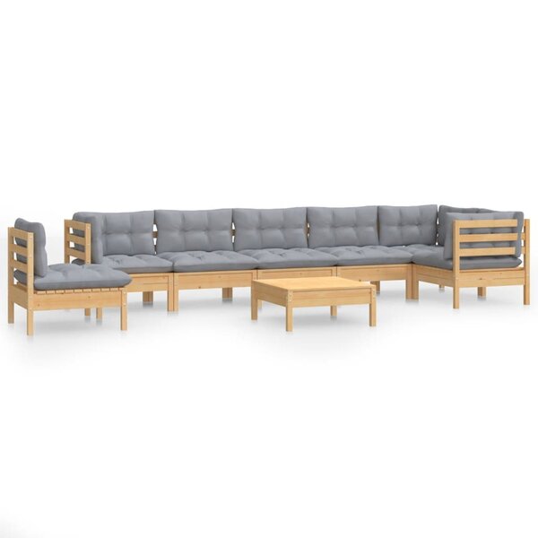 vidaXL Salon de jardin 9 Pièces avec coussins gris bois de pin massif