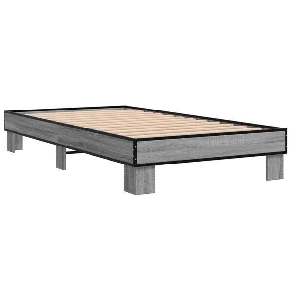 vidaXL Cadre de lit sonoma gris 90x200 cm bois d'ingénierie et métal