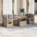 vidaXL Salon de jardin avec coussins 8 Pièces beige résine tressée acacia