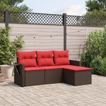 vidaXL Salon de jardin 4 Pièces avec coussins marron résine tressée