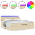 vidaXL Lit ottoman avec matelas et LED crème 180x200cm tissu
