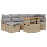 vidaXL Ensemble de canapé de jardin de 7 pièces avec coussins Beige Rattan Poly