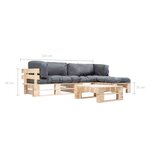 vidaXL Salon de jardin palette 4 Pièces avec coussins gris bois