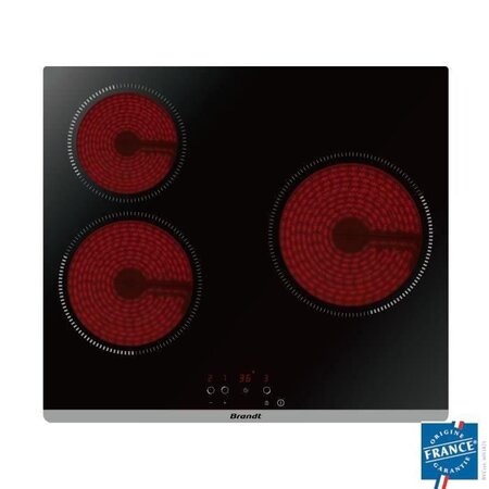BRANDT BPV6320 Plaque de cuisson vitrocéramique - 3 zones - 5300W - L60cm - Revêtement verre - Noir