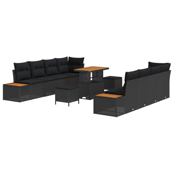 vidaXL Ensemble de canapé de jardin avec coussin 11 Pièces Noir