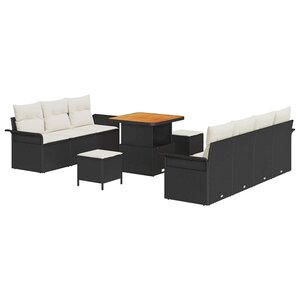 vidaXL Ensemble de canapé de jardin avec coussin 10 Pièces Noir polyrotin
