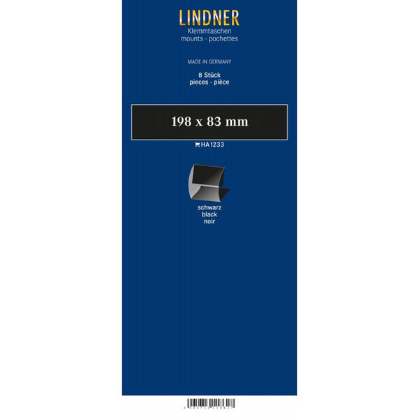 Bandes Klemmfix double soudure 198 x 83 mm pour blocs de timbres. Fond - Noir