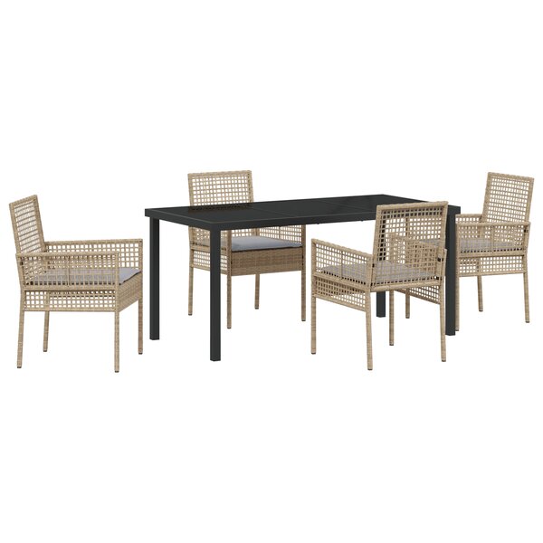 vidaXL Ensemble de Salle à Manger de Jardin 5 Pièces avec Coussins Beige Poly Rattan