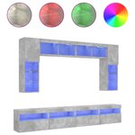 vidaXL Ensemble de meubles TV muraux 8 Pièces et lumières LED gris béton