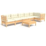 vidaXL Salon de jardin 7 Pièces avec coussins crème bois de pin