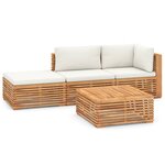 vidaXL Salon de jardin 4 Pièces avec coussin crème Bois de teck solide