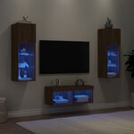 vidaXL Meuble TV muraux 4 Pièces avec lumières LED chêne marron