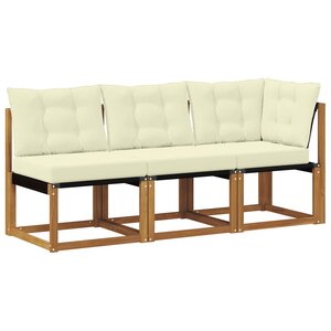 vidaXL Canapé d’extérieur milieu et coin avec coussin 3 Pièce Naturel