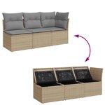 vidaXL Canapé de jardin avec coussins 3 places beige résine tressée