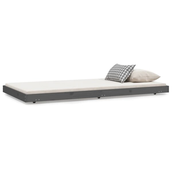 vidaXL Cadre de lit Gris 100x200 cm Bois de pin massif